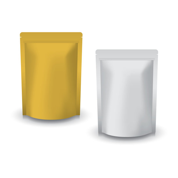 用于食品或健康产品的空白金银立式自封袋。图片下载