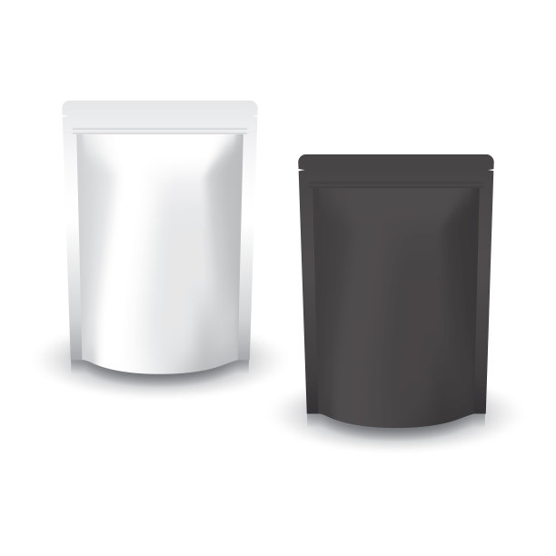 用于食品或健康产品的空白、白色和黑色立式自封袋。图片下载