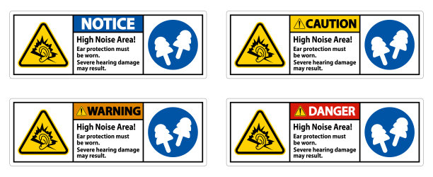 警告信号高噪音区必须戴耳罩，可能导致严重听力损害图片下载