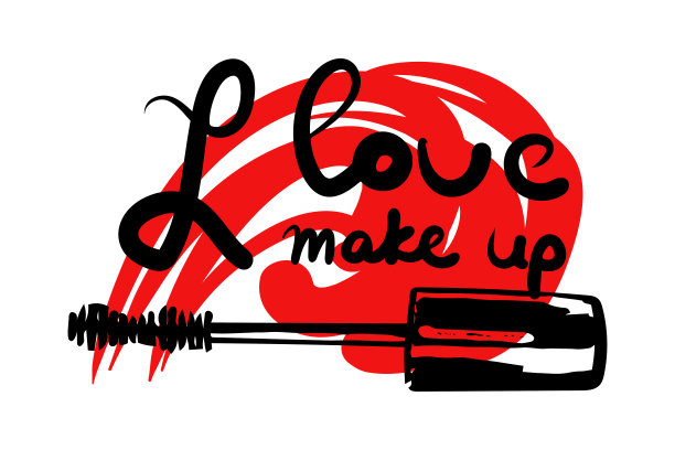 矢量插图的睫毛刷上一个红色污点foreshorten。我喜欢化妆图片下载