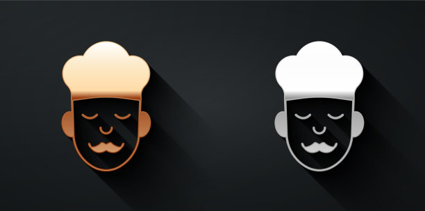 金色和银色的烹饪图标孤立在黑色上图片下载