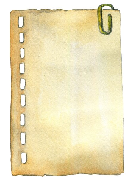 一张带有回形针的记事本，旧纸，横幅，水彩插图图片下载