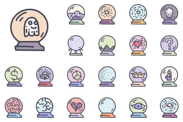 水晶球颜色矢量涂鸦简单图标集图片下载