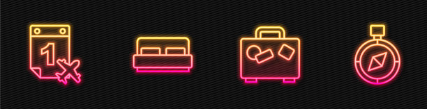 设行旅行箱日历和飞机酒店图片下载