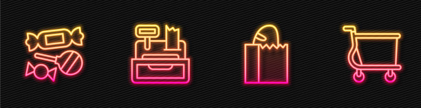 设线纸袋，面包条糖果现金图片下载