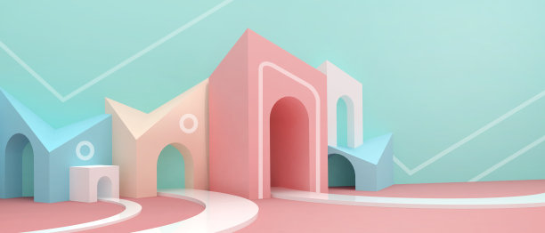 抽象的架构的背景。创意的未来主义纸艺术折纸横幅在绿色。横幅，网站，复制空间，海报，卡片-3d渲染图片下载