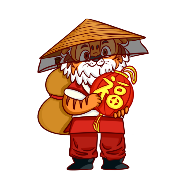 新年古装古代手拿红灯笼的武侠老虎红色插画图片下载