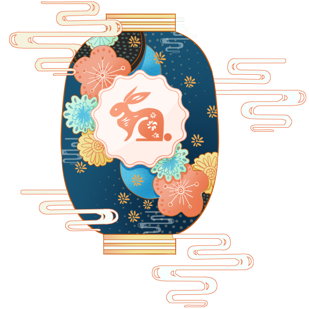 青色灯笼玉兔国潮中秋月饼组创意组合插画图片下载