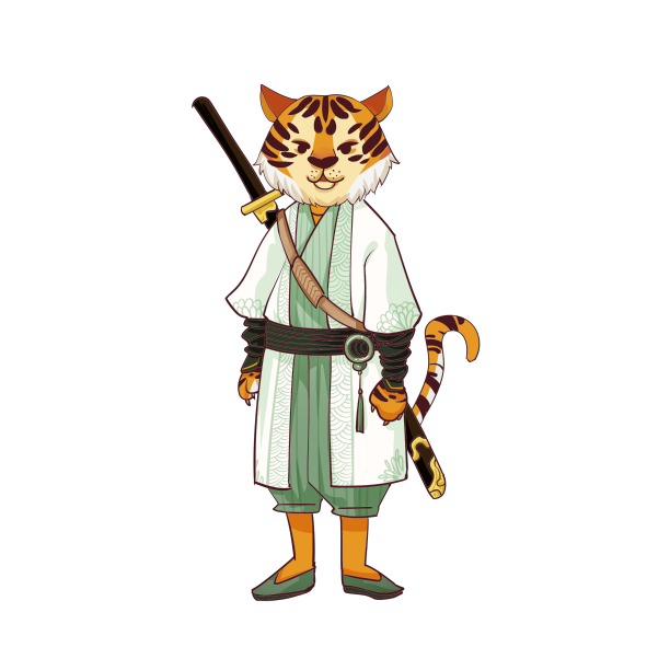 绿色简笔虎年新年古装古代武侠老虎插画图片下载