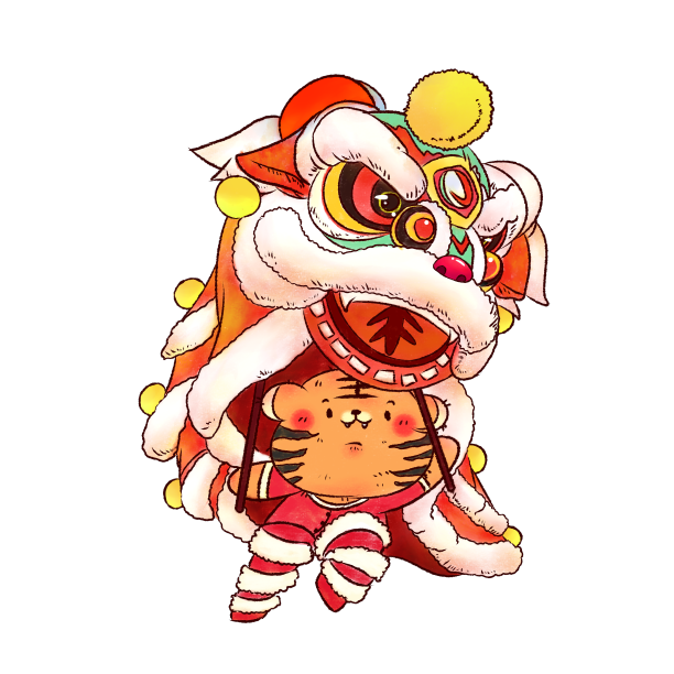 虎年新年老虎舞狮活动习俗红色喜庆插画图片下载