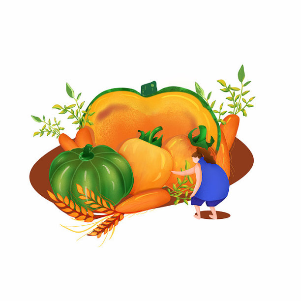 南瓜西红柿女孩好奇大西红柿胡萝卜插画图片下载