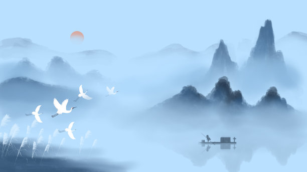 白露中国风山水墨画二十四节气插画背景图片下载