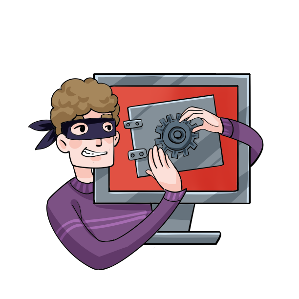 紫色简笔电脑安全锁诈骗网络安全插画图片下载