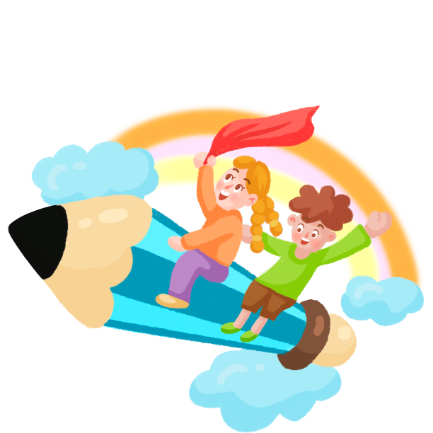 开学季坐在铅笔飞上天的儿童彩色素材图片下载