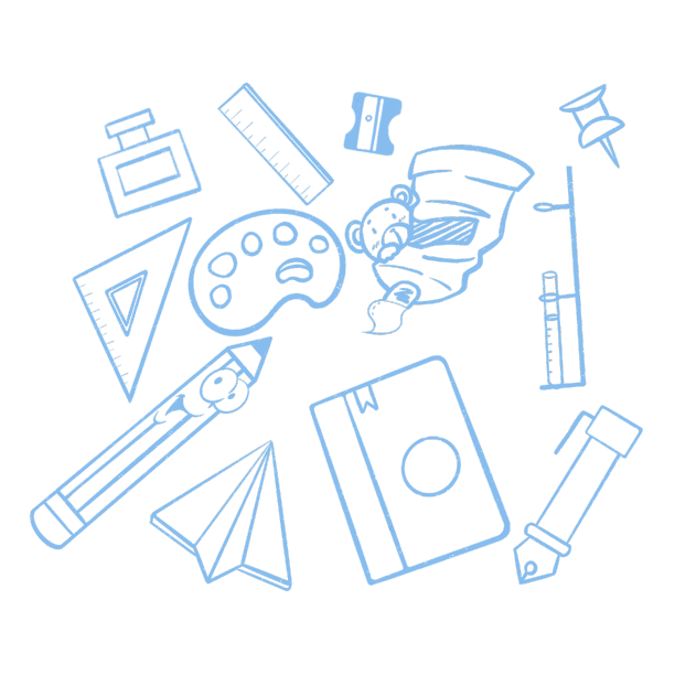 线稿文具纸飞机染料铅笔钢笔化学尺子图片下载
