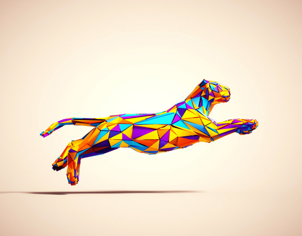 彩色低聚美洲狮在白色背景。图片下载