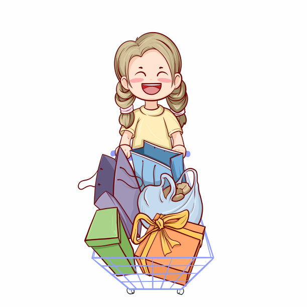 双十一促销女孩购物推购物车-素材图片下载