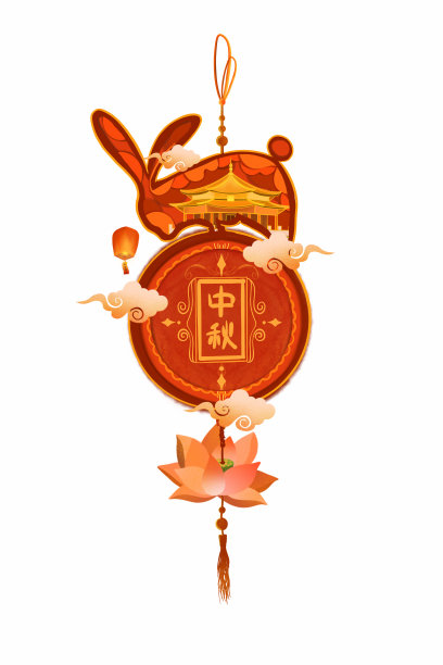 原创中秋挂件红色月饼兔子可爱元素图片下载