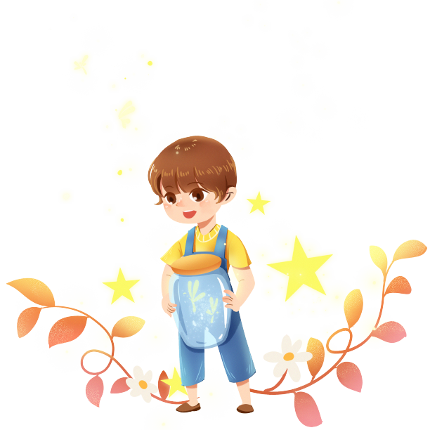 关爱儿童男孩拿着萤火虫PNG素材图片下载