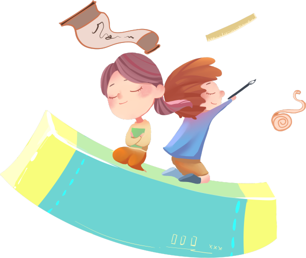 坐在文具上飞行的卡通人物学生元素图片下载