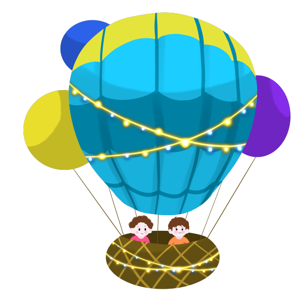 热气球儿童蓝色灯光手绘卡通热气球图片下载