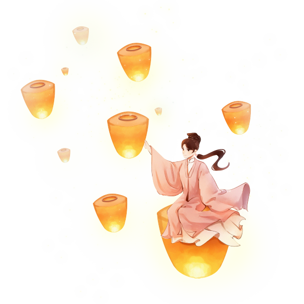 中元节古风女人坊孔明灯PNG素材图片下载