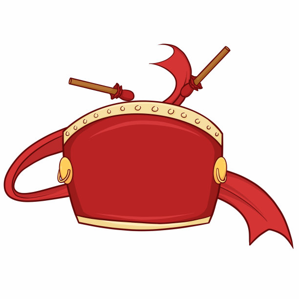 新年春节红色大鼓彩带组合-素材图片下载