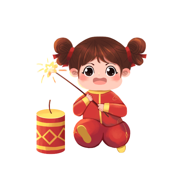 喜庆中国红新年福娃开心放烟花图素材图片