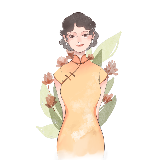 手绘民国风水彩花间背景美人元素图片下载