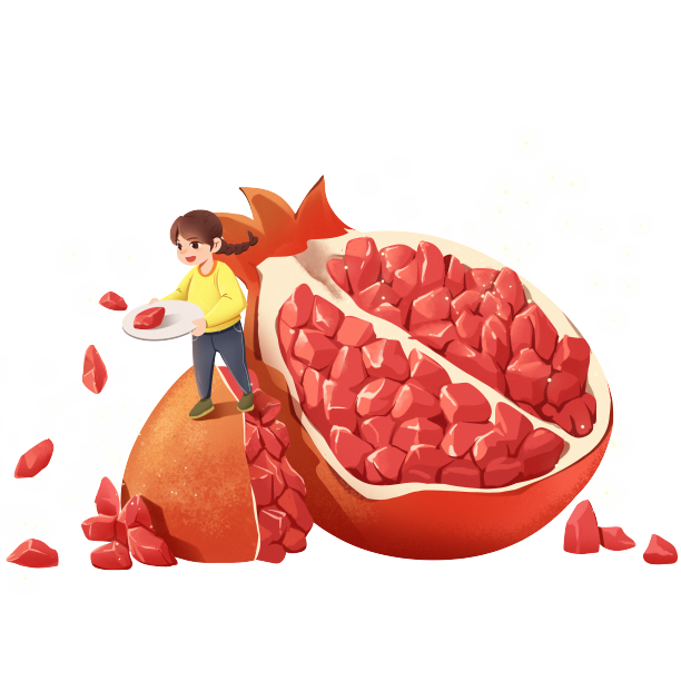 霜降节气女孩和大石榴PNG素材图片下载