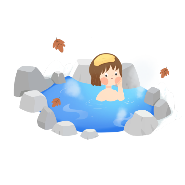 冬天泡温泉卷发女孩头上带毛巾图片下载