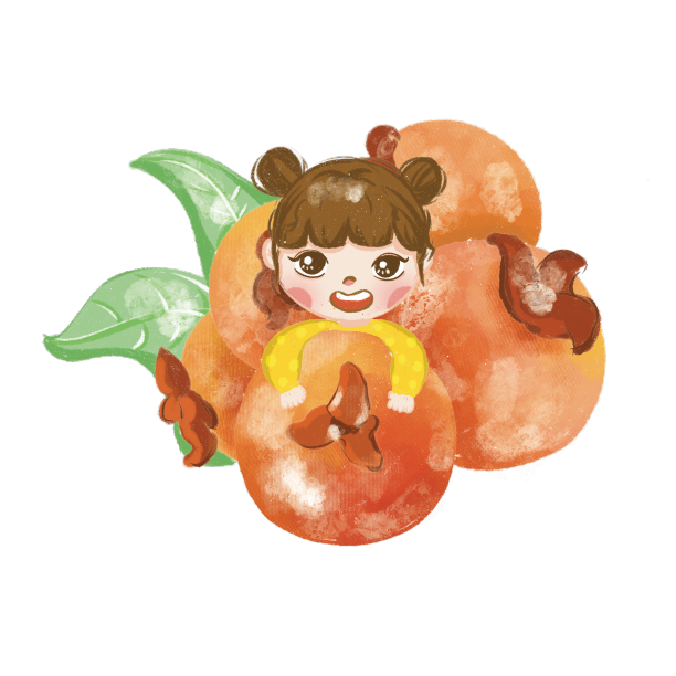 暖色霜降女孩抱着柿子组合插画图片下载
