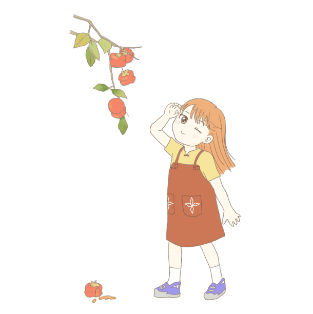 小清新柿子和女孩插画漫画秋天图片下载