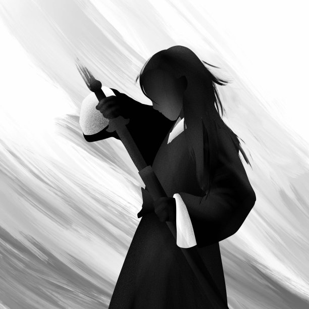 黑色手持宝剑古风侠客-插画图片下载