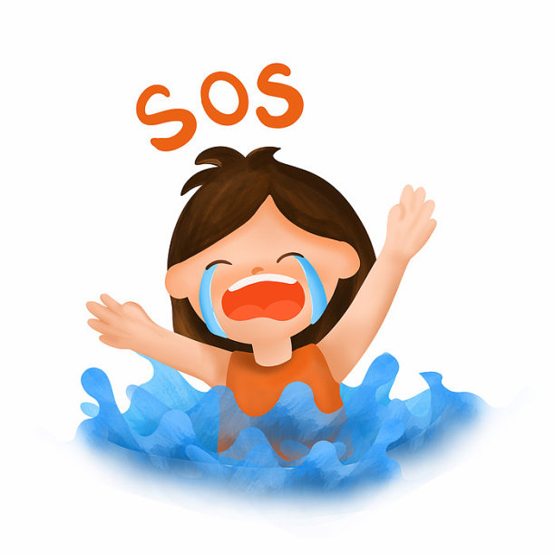 原创元素女孩哭泣溺水求救插画图片下载