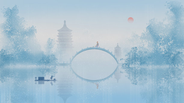 唯美古风冬天雪景插画海报背景图片下载