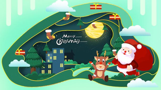 剪纸风卡通形象圣诞节可以插画图片下载