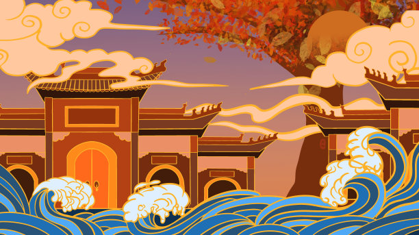 原创中国风地标古建筑插画元素图片下载