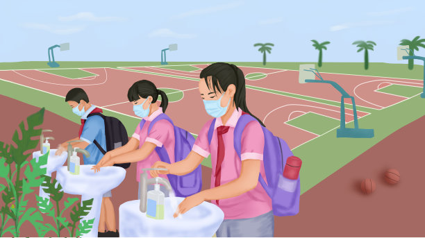开学防疫 上学 戴口罩 洗手图片下载