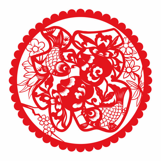 新年福字锦鲤花朵窗花-素材素材图片
