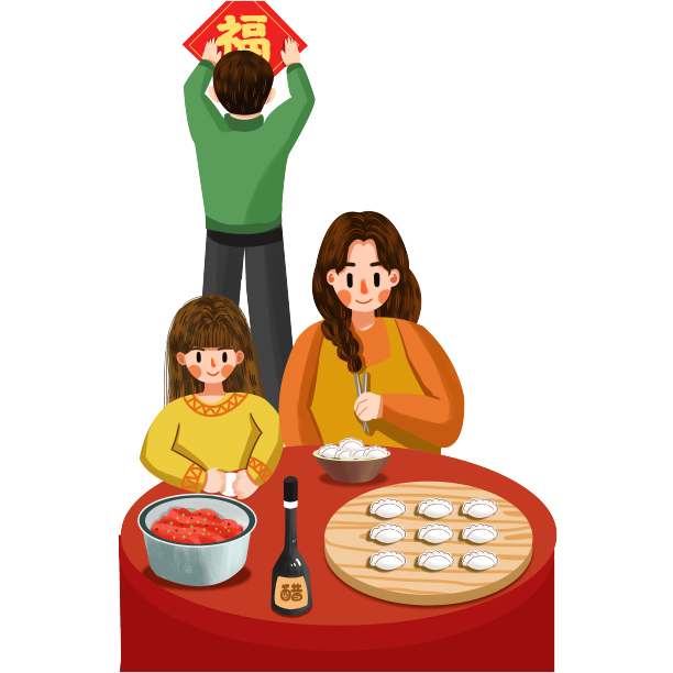 卡通手绘新年春节节日包饺子图片下载