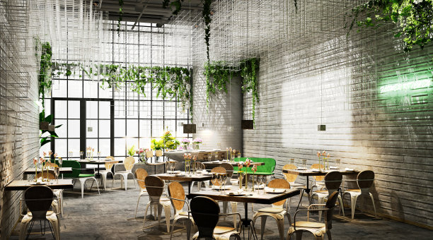 3D渲染的自助餐厅和餐厅图片下载