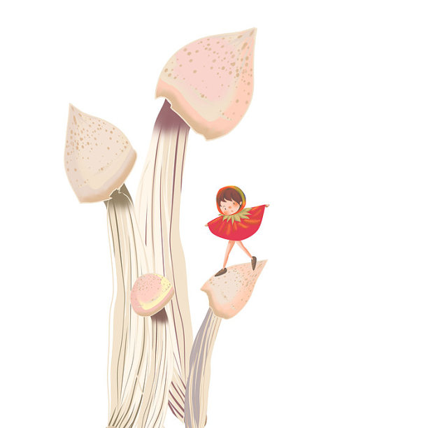 白色大金针菇树和可爱小女孩图片下载