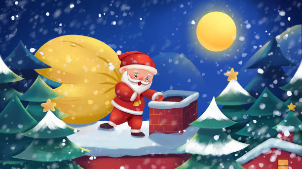 圣诞节可爱圣诞老人站在屋顶图片下载