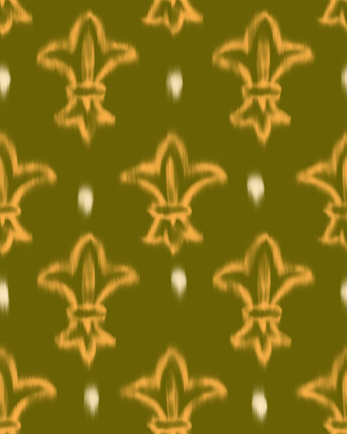 锦缎手绘花卉装饰。皇家无缝模式。简单的手绘花朵。模糊伊卡特风格设计。图片下载