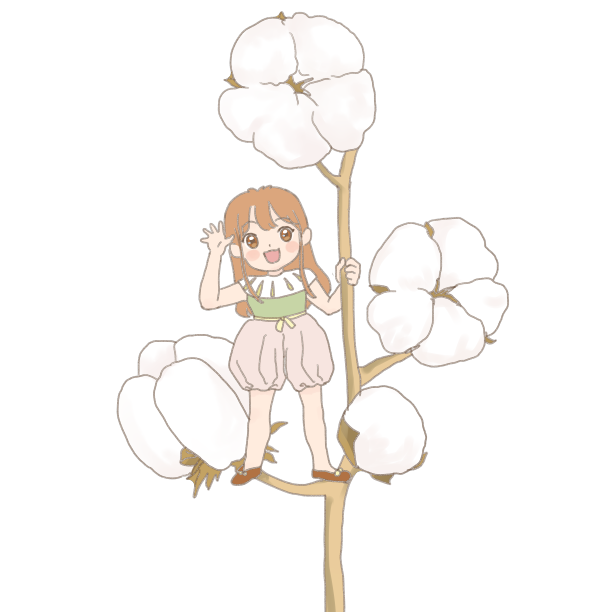 小清新棉花和女孩插画田园图片下载