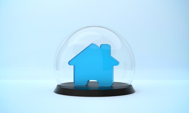 玻璃圆顶和家庭保护。保险的概念。图片下载