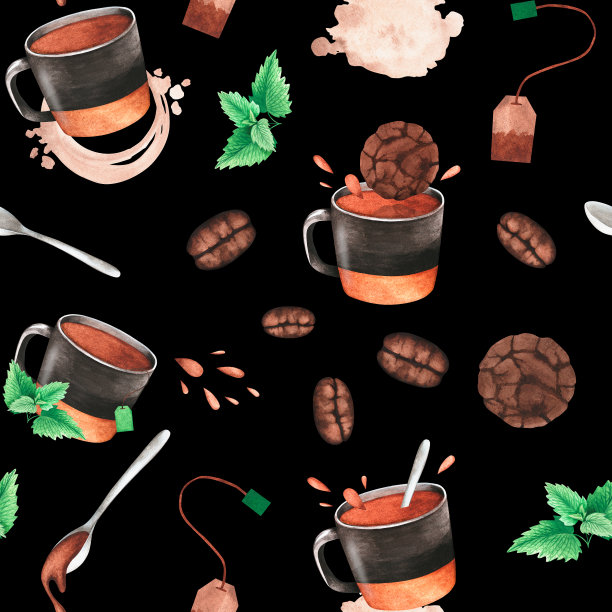 茶和饼干的无缝模式。水彩的插图。为你的设计。图片下载