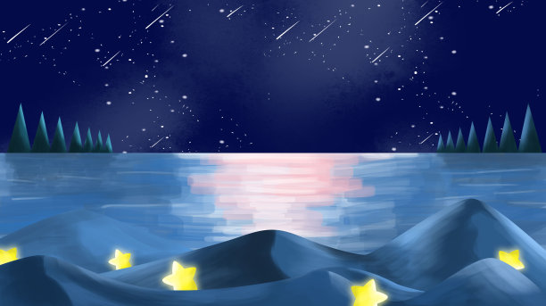 蓝色大气唯美星空远景插画图片下载