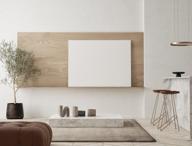 模拟海报框架在现代室内背景，客厅，斯堪的纳维亚风格，3D渲染，3D插图图片下载
